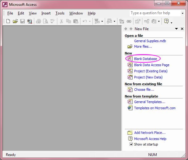 Microsoft Office Access: Startup Task Pane