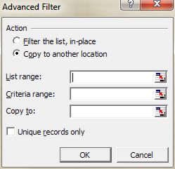 Excel Filter: Advanced Filter dialog box