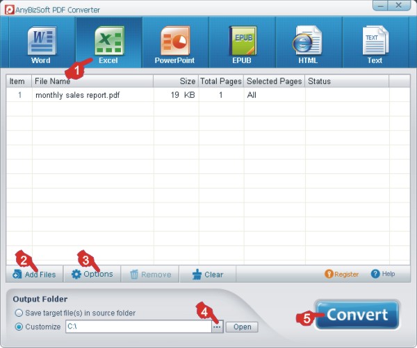 Convert PDF to Excel using AnyBizSoft PDF Converter