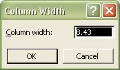 Microsoft Office Excel: Column Width dialog box