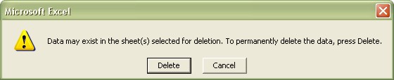 Excel Worksheets confirm deletion dialog box