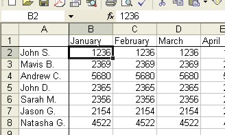 Excel Worksheets: Freeze Panes example 1