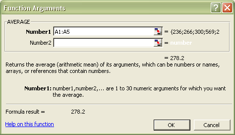 Excel Functions: Function Arguments dialog box