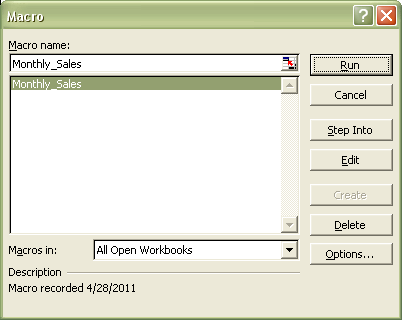 Excel Macros dialog box