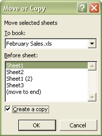 Excel Worksheets Move or Copy dialog box