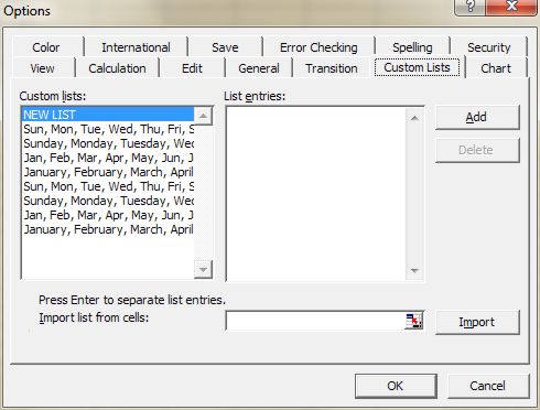 Advanced Excel Sort: Custom Lists dialog box