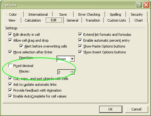 Learning Excel: Options dialog box with Edit tab