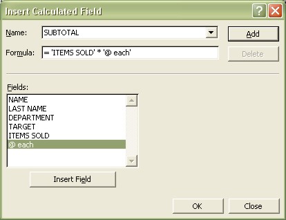 Excel Pivot Table: Insert Calculated Field dialog box example 2