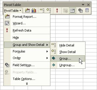 Excel Pivot Table toolbar - PivotTable button