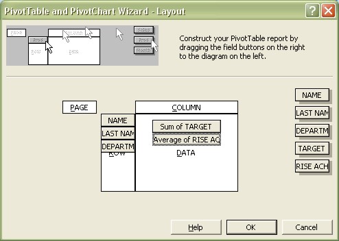 Excel Pivot Table Wizard Layout dialog box