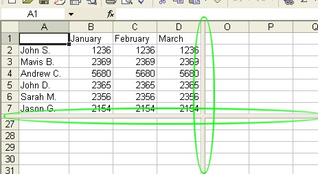 Excel Worksheets: Split Window example 1