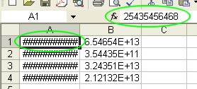 Excel Spreadsheet Data: Small column example