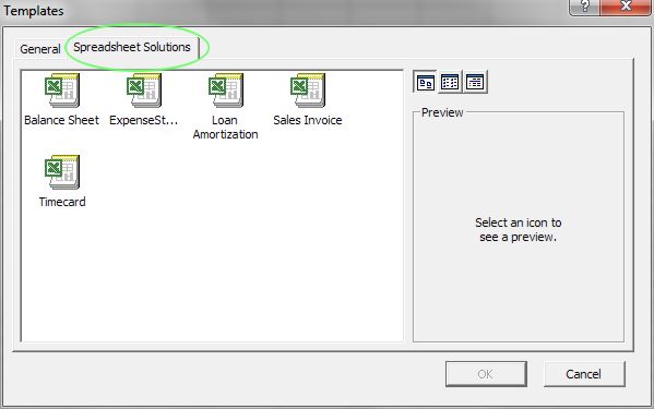 Excel Templates: Templates dialog box