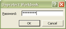 Excel Password: Unprotect Workbook dialog box