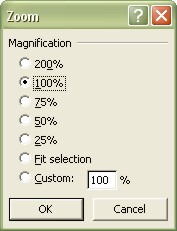 Excel Worksheets: Zoom dialog box