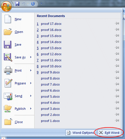 Word 2007 Tutorial: Exit Word