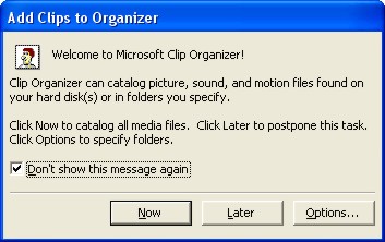 Microsoft Word ClipArt: Add clips to organizer dialog box