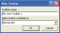 Microsoft Word Help: New Toolbar dialog box