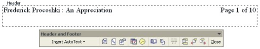 Microsoft Word Help: Headers & Footers with toolbar example