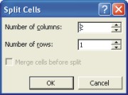 Word Tables: split cells dialog box