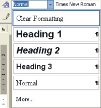 Microsoft Word Help: styles drop-down list