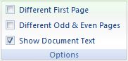 Microsoft Word 2007: Design tab - Options buttons