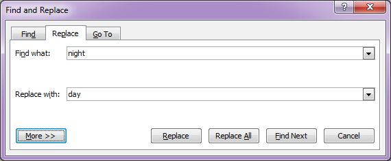 Microsoft Word 2007: Find & Replace dialog box - Replace tab Microsoft Word 2007: Find & Replace dialog box - Replace tab