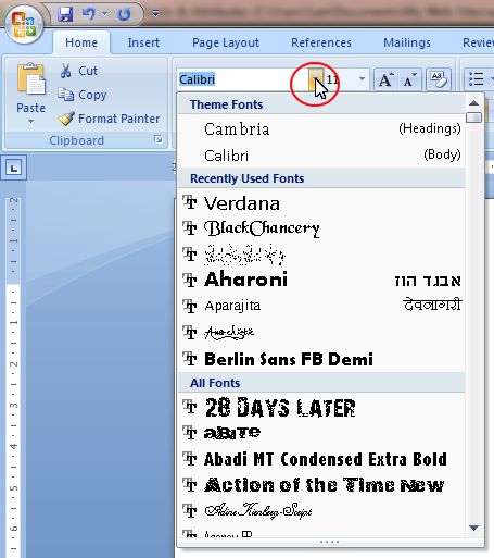 Word 2007 Tutorial: Font button