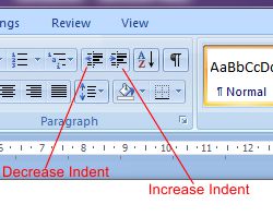 Microsoft Word 2007: Indent buttons