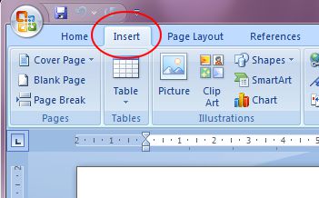 Microsoft Word 2007: Insert Ribbon tab