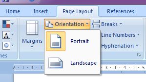 Microsoft Word 2007: Orientation button