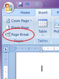 Microsoft Word 2007: Page Break button 2