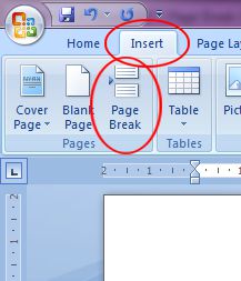 Microsoft Word 2007: Page Break button