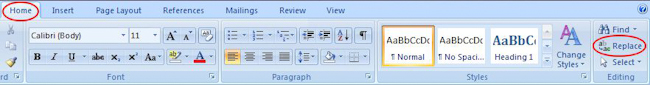 Microsoft Word 2007: Replace button