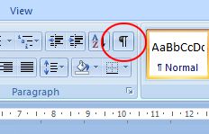 Microsoft Word 2007: Show/Hide button