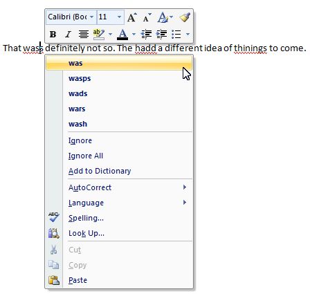 Microsoft Word 2007: Spellcheck hidden menu