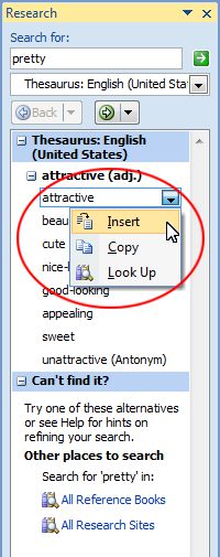 Microsoft Word 2007: Thesaurus - insert a new word