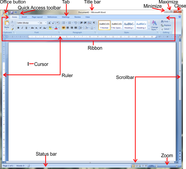 Word 2007 Tutorial: on-screen elements