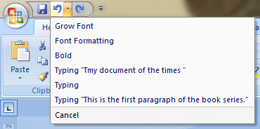 Word 2007 Tutorial: Undo button