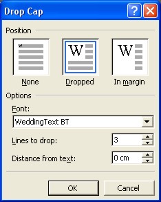 Word Drop Cap dialog box