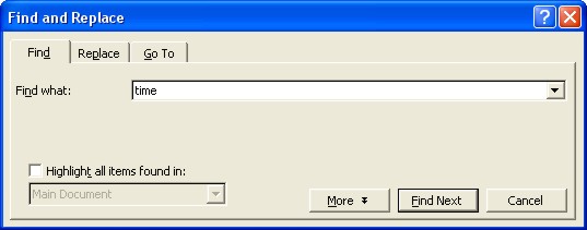 Word Finder dialog box 1