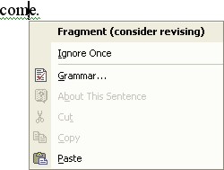 Spelling Word: grammar shortcut menu