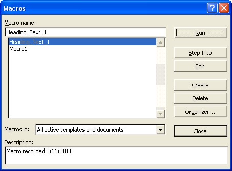 Word Macros dialog box