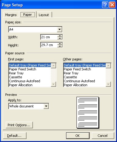 Microsoft Word Help: Page Setup dialog box - Page tab