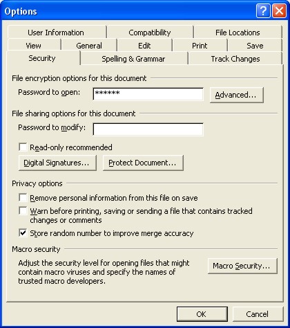 Microsoft Word Password dialog box