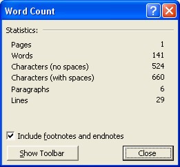 Word Count: Word Count dialog box - screenshot 2