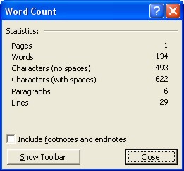 Word Count dialog box