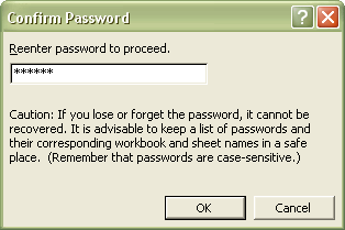 Excel Password: Confirm Password dialog box