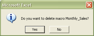 Excel Macros: Delete macro confirmation