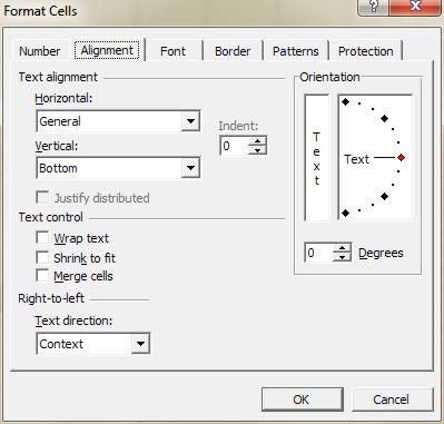 Microsoft Office Excel: Format Cells dialog box - Alignment tab